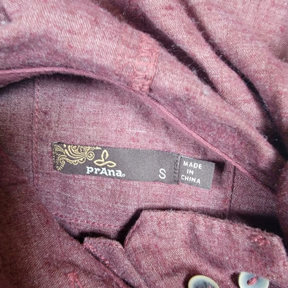 prAna Women's Pullover Hemp Blend Anorak Sz S Maroon Hooded Stretch Outdoor - Picture 4 of 8